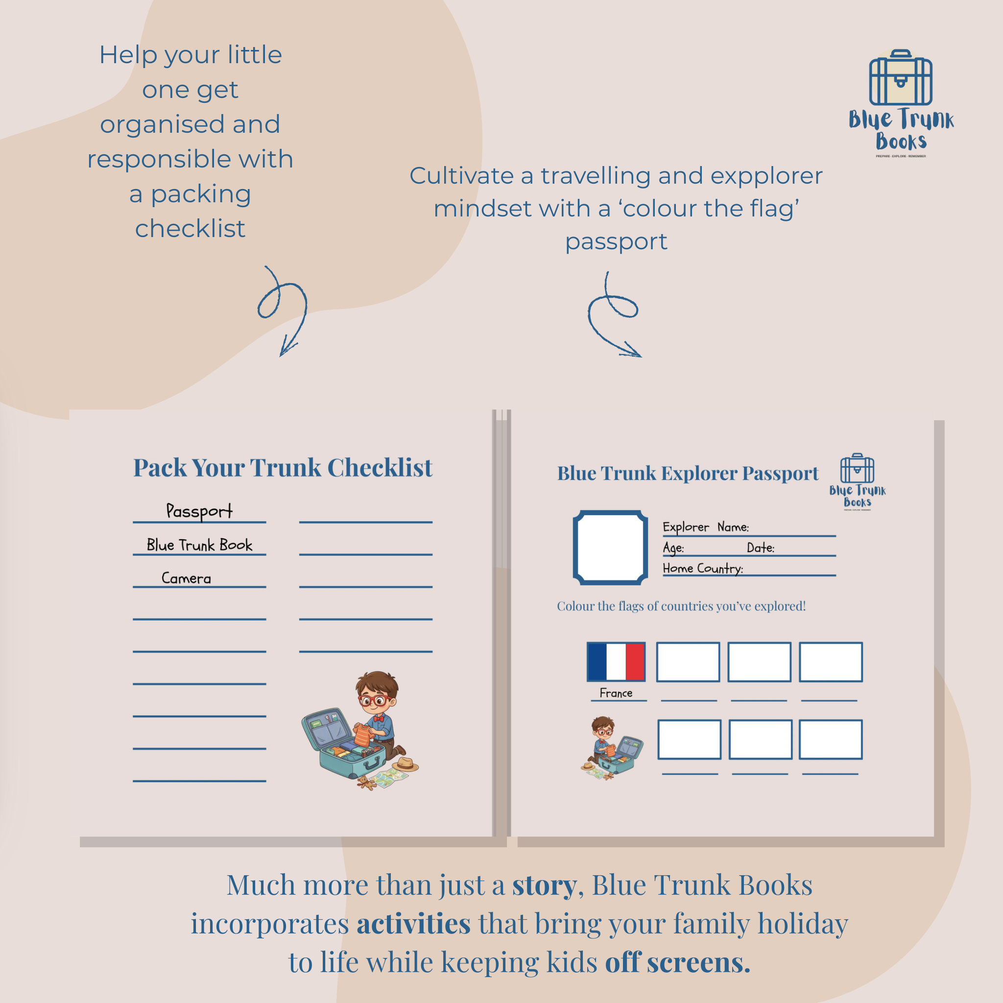 Personalized packing checklist page from custom Paris travel book for kids