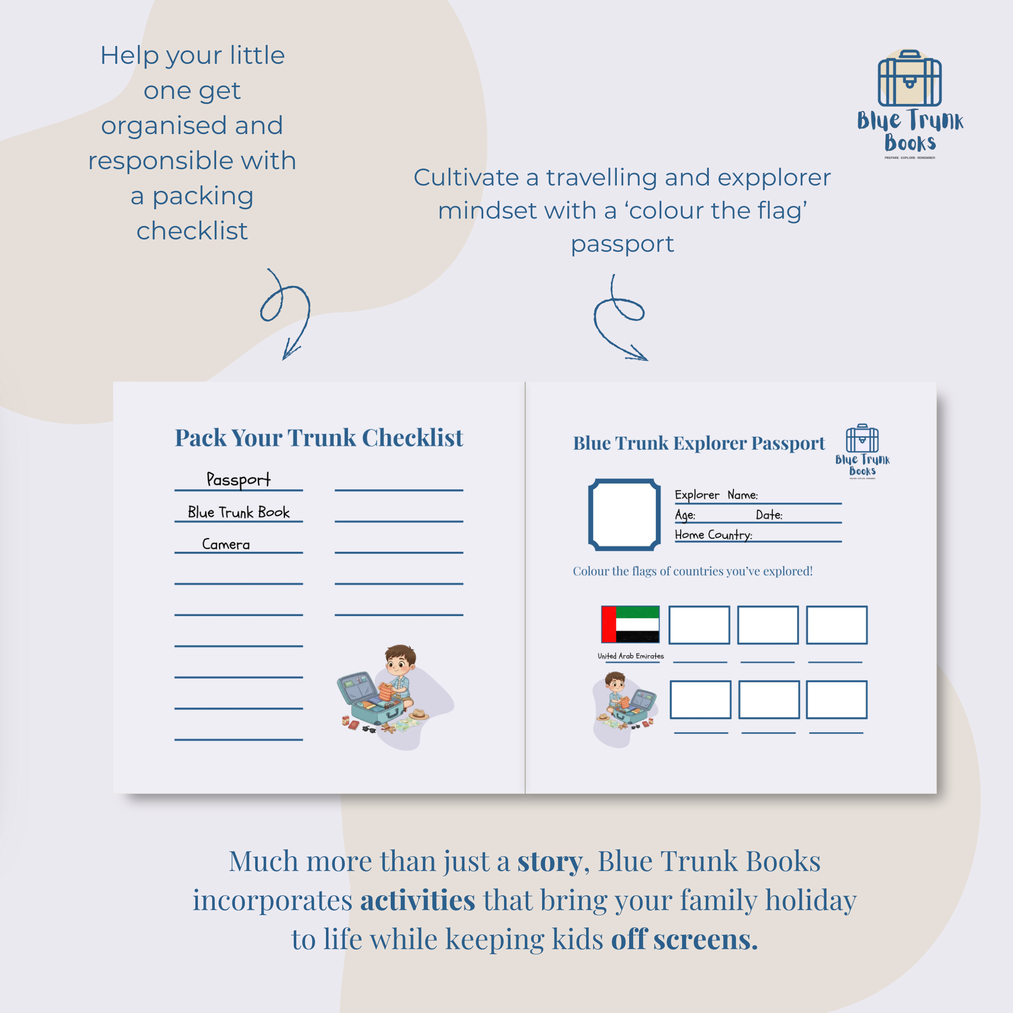Personalized packing checklist page from custom Dubai travel book for kids