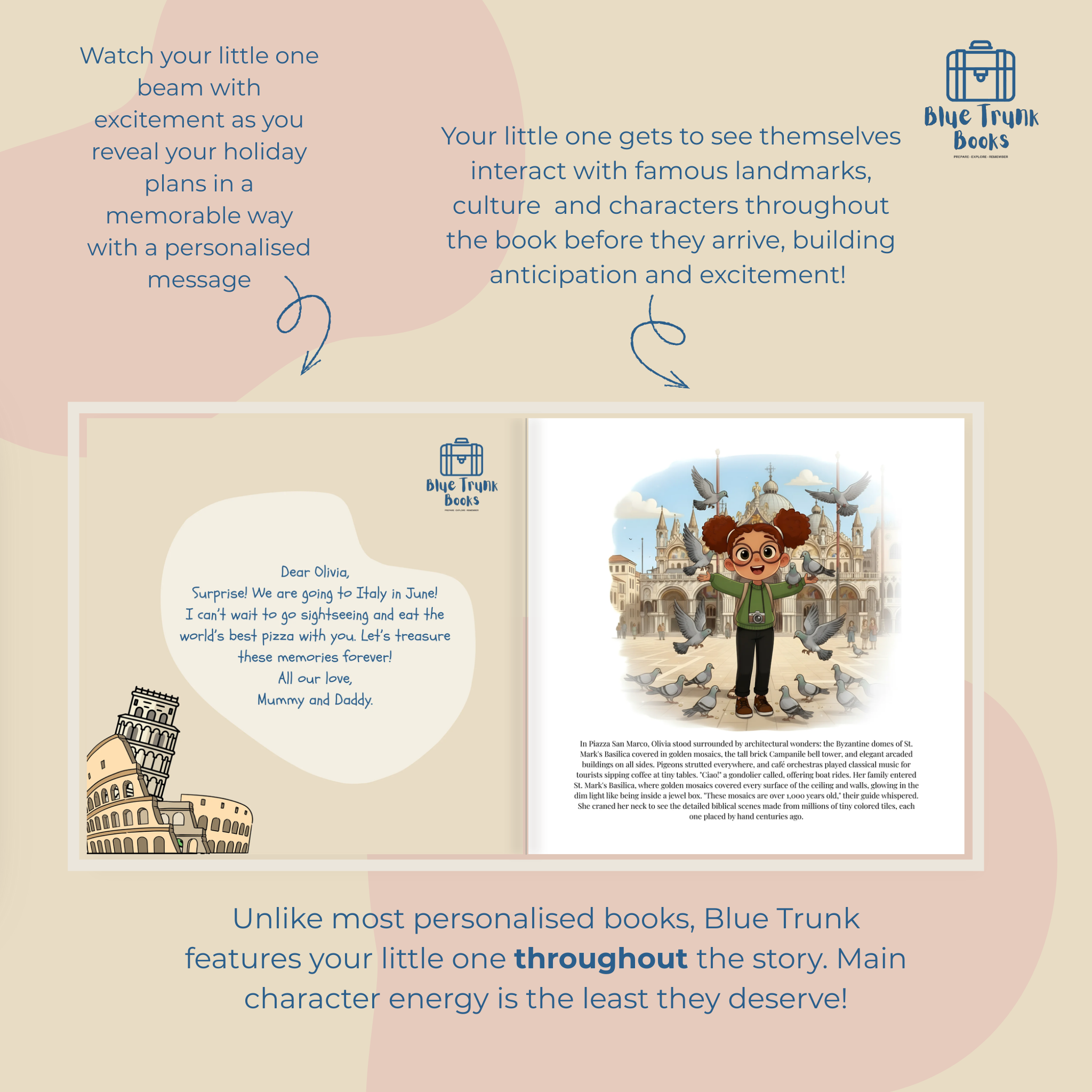 Personalized dedication message page from Italy First Class travel book with child's name