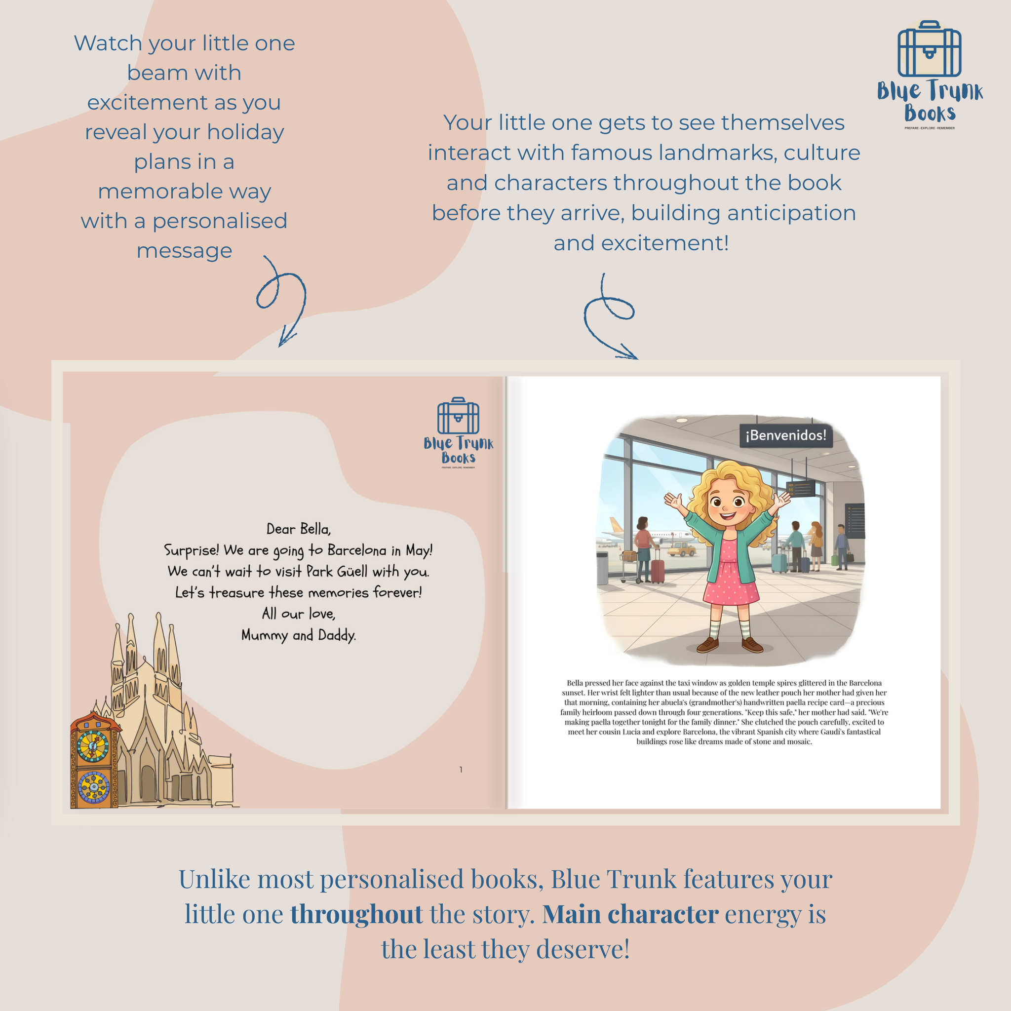 Personalized dedication message page from Barcelona First Class travel book with child's name