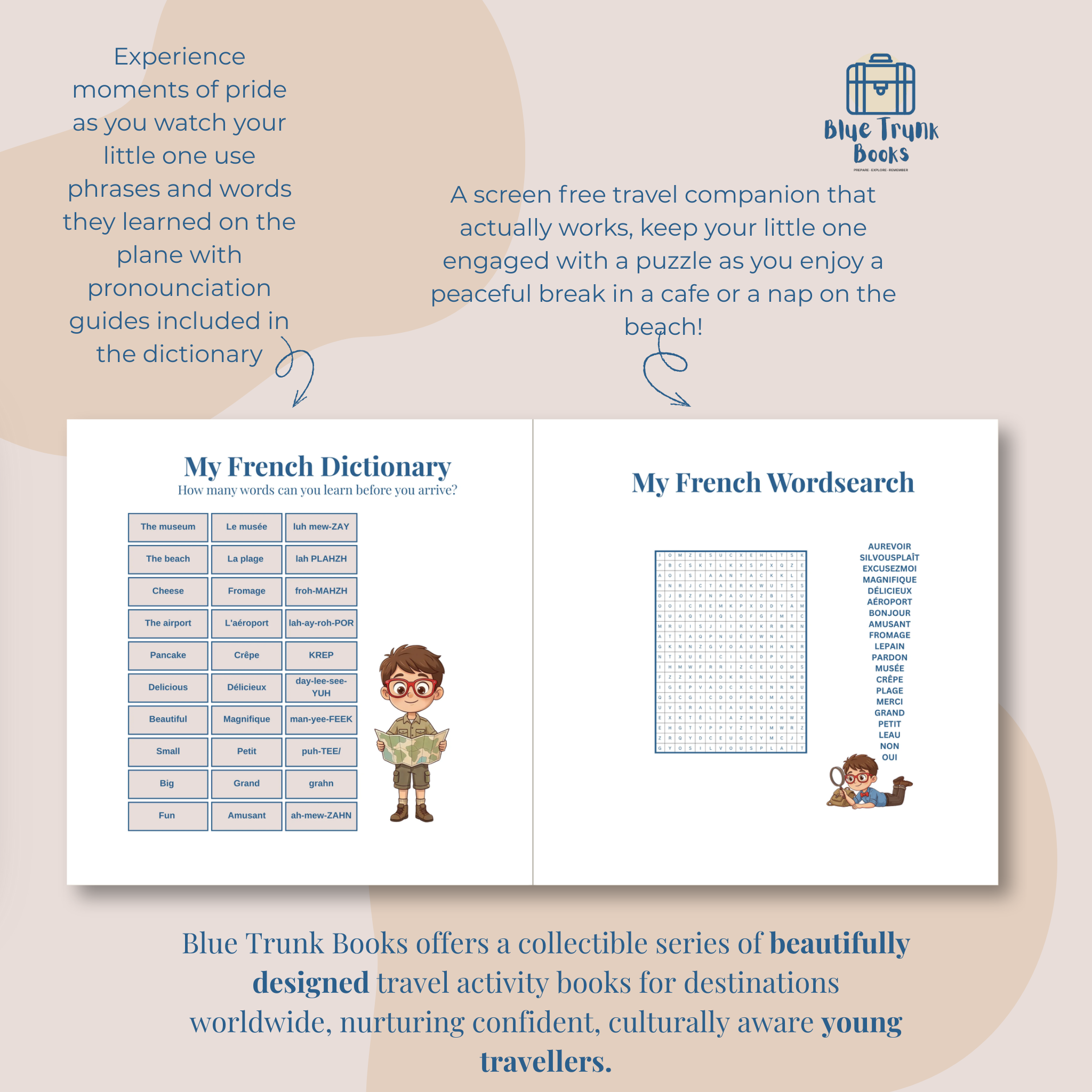 Personalized French dictionary and word search activities from Paris travel book for kids