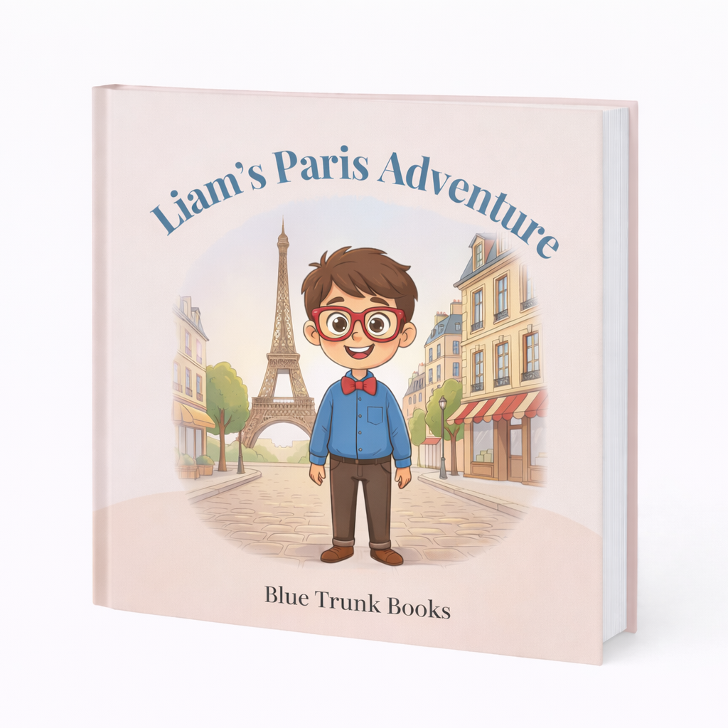 Personalized Paris travel book for kids with custom illustrated hard cover - Blue Trunk Books